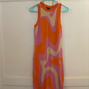 Midi pink and orange print dress